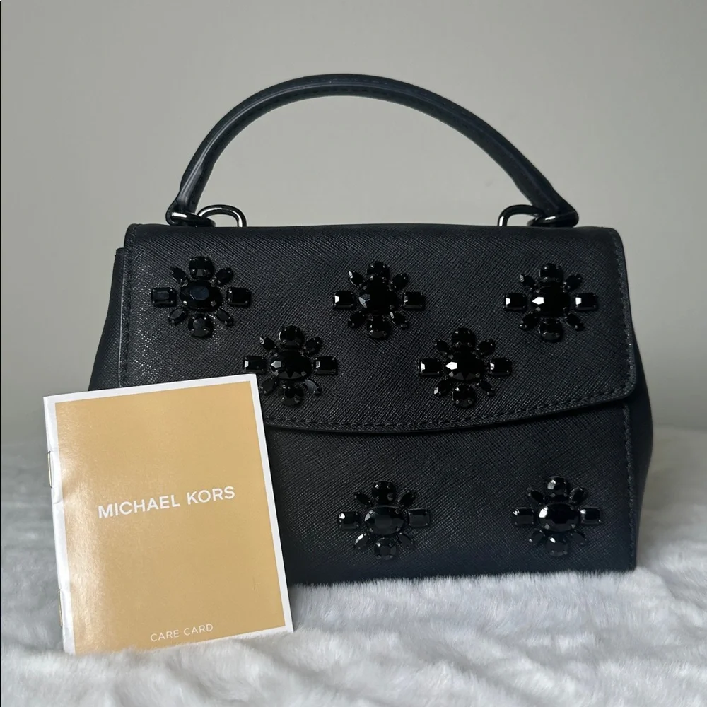 Michael Kors Black Mini Bag with Jeweled Floral Embellishments - Picture 1 of 10